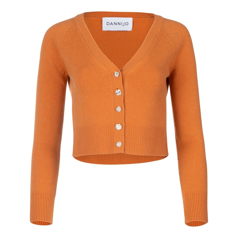 DANNIJO WOOL/CASHMERE CITRUS V-NECK CROPPED CARDIGAN